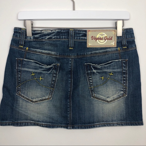 Vigoss Gold Distressed Denim Jean Skirt - Picture 2 of 5